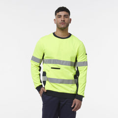 KingGee Mens Hi Vis Reflective Safety Spliced Work Crew Neck Fleece K55058