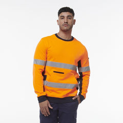 KingGee Mens Hi Vis Reflective Safety Spliced Work Crew Neck Fleece K55058