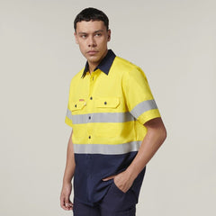Hard Yakka Mens Short Sleeve HI Vis Reflective 2 Tone Taped Vented Shirt Y07754