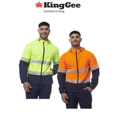 KingGee Mens Hi Vis Reflective Durable Hooded Repel Safety Work Jacket K55061