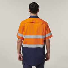 Hard Yakka Mens Short Sleeve HI Vis Reflective 2 Tone Taped Vented Shirt Y07754