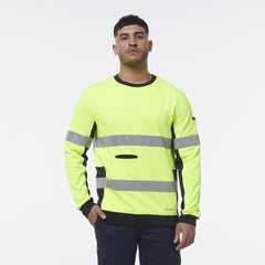 KingGee Mens Hi Vis Reflective Safety Spliced Work Crew Neck Fleece K55058