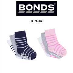 Bonds Baby Stay On Crew Socks with Grippy Soles Breathable Cotton 3 Pack RXQ33N