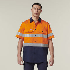 Hard Yakka Mens Short Sleeve HI Vis Reflective 2 Tone Taped Vented Shirt Y07754