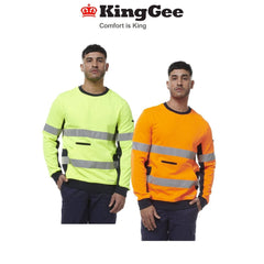 KingGee Mens Hi Vis Reflective Safety Spliced Work Crew Neck Fleece K55058