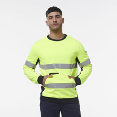 KingGee Mens Hi Vis Reflective Safety Spliced Work Crew Neck Fleece K55058