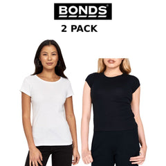 Womens Bonds Classic Crew Tee T-Shirt Short Sleeve Top 2 PACK Black White C0B95