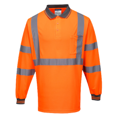 Portwest X Back L/S Polo Breathable Orange Reflective Tape Safety Work MP713