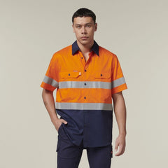 Hard Yakka Mens Short Sleeve HI Vis Reflective 2 Tone Taped Vented Shirt Y07754
