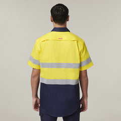 Hard Yakka Mens Short Sleeve HI Vis Reflective 2 Tone Taped Vented Shirt Y07754