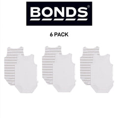 Bonds Baby Wonderbodies Singlets Comfy Soft Stretchable Cotton 6 Pack BWTRA