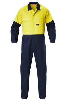 Hard Yakka Hi-Vis 2 Tone Work Phone Cotton Drill Coverall Overalls Y00270