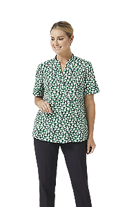 NNT Womens Petal Print Short Sleeve Tunic Mandarin Collar Neckline CATUHU