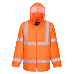 Portwest Mens Hi-Vis Rain Jacket Reflective Taped Hood Work Safety Comfy H440