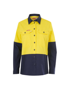 Hard Yakka Womens Long Sleeve HI Vis 2 Tone Reflective Vented Shirt Y08423