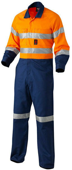 KingGee Mens Hi-Vis Combination Drill Overalls Spliced Cotton Work Safety K51525