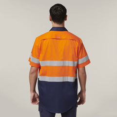 Hard Yakka Mens Short Sleeve HI Vis Reflective 2 Tone Taped Vented Shirt Y07754
