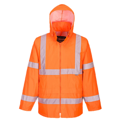 Portwest Mens Hi-Vis Rain Jacket Reflective Taped Hood Work Safety Comfy H440