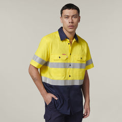 Hard Yakka Mens Short Sleeve HI Vis Reflective 2 Tone Taped Vented Shirt Y07754