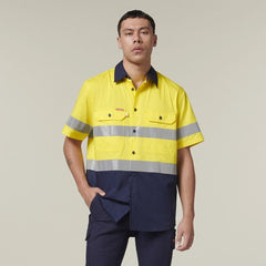 Hard Yakka Mens Short Sleeve HI Vis Reflective 2 Tone Taped Vented Shirt Y07754