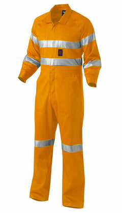 KingGee Mens Lightweight Cotton Drill Overalls Hi-Vis Taped Safety Work K51305