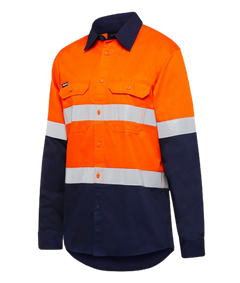 KingGee Mens Stretch Spliced Shirt Hi-Vis Tape Reflective Work Safety K04050