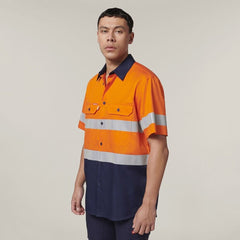 Hard Yakka Mens Short Sleeve HI Vis Reflective 2 Tone Taped Vented Shirt Y07754
