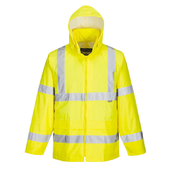 Portwest Mens Hi-Vis Rain Jacket Reflective Taped Hood Work Safety Comfy H440