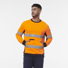 KingGee Mens Hi Vis Reflective Safety Spliced Work Crew Neck Fleece K55058