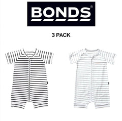 Bonds Baby Zip Romper Wondersuit Soft Cotton for Warmth Weather 3 Pack BXNMA