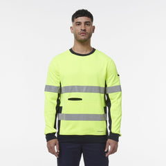 KingGee Mens Hi Vis Reflective Safety Spliced Work Crew Neck Fleece K55058