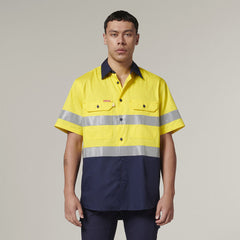 Hard Yakka Mens Short Sleeve HI Vis Reflective 2 Tone Taped Vented Shirt Y07754