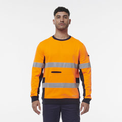 KingGee Mens Hi Vis Reflective Safety Spliced Work Crew Neck Fleece K55058