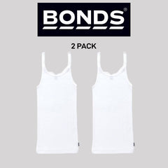 Bonds Girls Teena Singlet Super Soft Cotton Rib Wide Shoulders Top 2 Pack UYXP1B