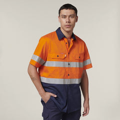 Hard Yakka Mens Short Sleeve HI Vis Reflective 2 Tone Taped Vented Shirt Y07754