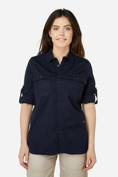 Womans Elwood Workwear Work Utility Stretch Twill Shirt Roll Up Sleeves EWD701