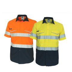 DNC Mens 2Tone RipStop Cotton Shirt CSR Reflective Lightweight Breathable 3587