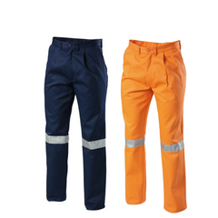 Mens Hard Yakka Cotton Drill Pants Reflective Tape Workwear Tough Y02615
