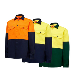 Work Hard Yakka Core Hi-Vis Work Shirt Strong Tough Farm Cotton Drill L/S Y04605