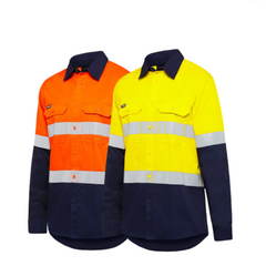 KingGee Mens Stretch Spliced Shirt Hi-Vis Tape Reflective Work Safety K04050