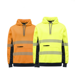 KingGee Mens Hi Vis Reflective Pull Over Hoodie Winter Fleece Work Safety K55054