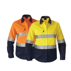 KingGee Womens Hi-Vis Cotton Drill Shirt L/S Reflective Tape Work Safety K44532