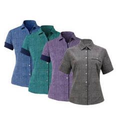 NNT Womens Pixel Print S/S Action Back Shirt Collared Button Shirt CAT9S2