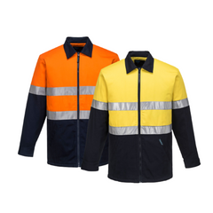 Portwest Quilt Padded Cotton Drill Jacket 2 Tone Reflective Work Safety MJ987