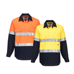 Portwest Hi-Vis Two Tone Regular Weight Long Sleeve Closed Front Shirt Tape MC10