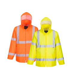 Portwest Mens Hi-Vis Rain Jacket Reflective Taped Hood Work Safety Comfy H440