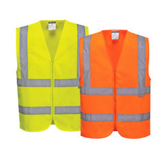 Portwest Mens Hi-Vis Zipped Band & Brace Vest Lightweight Taped Safety Work C375