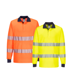 Portwest Mens Long Sleeve PW3 Hi-Vis Polo Shirt  Reflective Safety Workwear T186