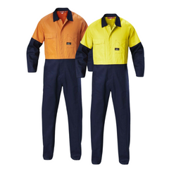 Hard Yakka Hi-Vis 2 Tone Work Phone Cotton Drill Coverall Overalls Y00270