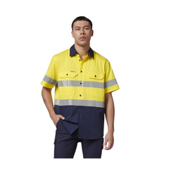 Hard Yakka Mens Short Sleeve HI Vis Reflective 2 Tone Taped Vented Shirt Y07754